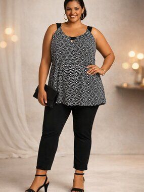 Studio 1940 Sleeveless Black and White Diamond Pattern Tunic Top Blouse 18/20W